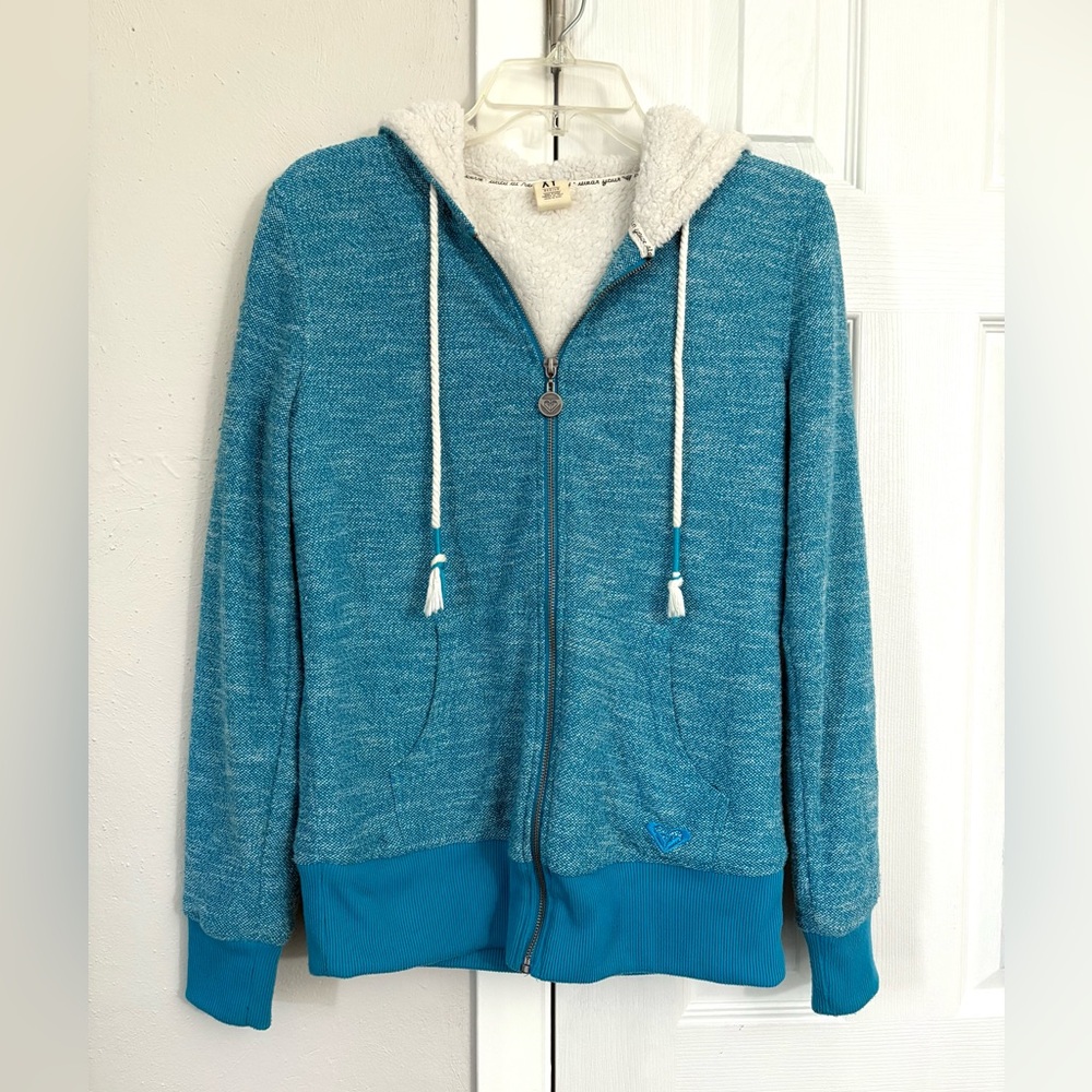 Roxy Teal Hoodie with White Sherpa Lining